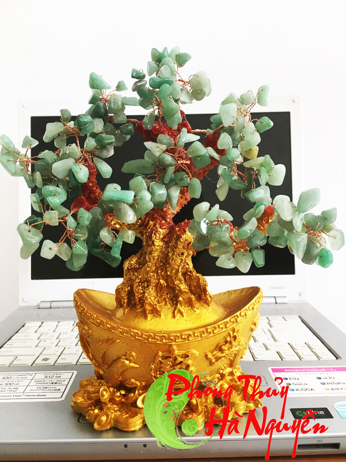 cây tài lộc đá phong thủy màu xanh